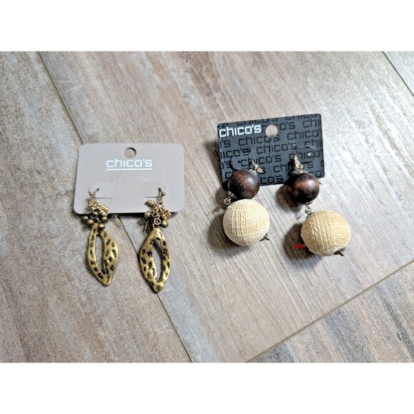 2X NWT CHICO'S Earrings BoHo Cottage Core Browns Golds Warm Earth Tones - Picture 1 of 5